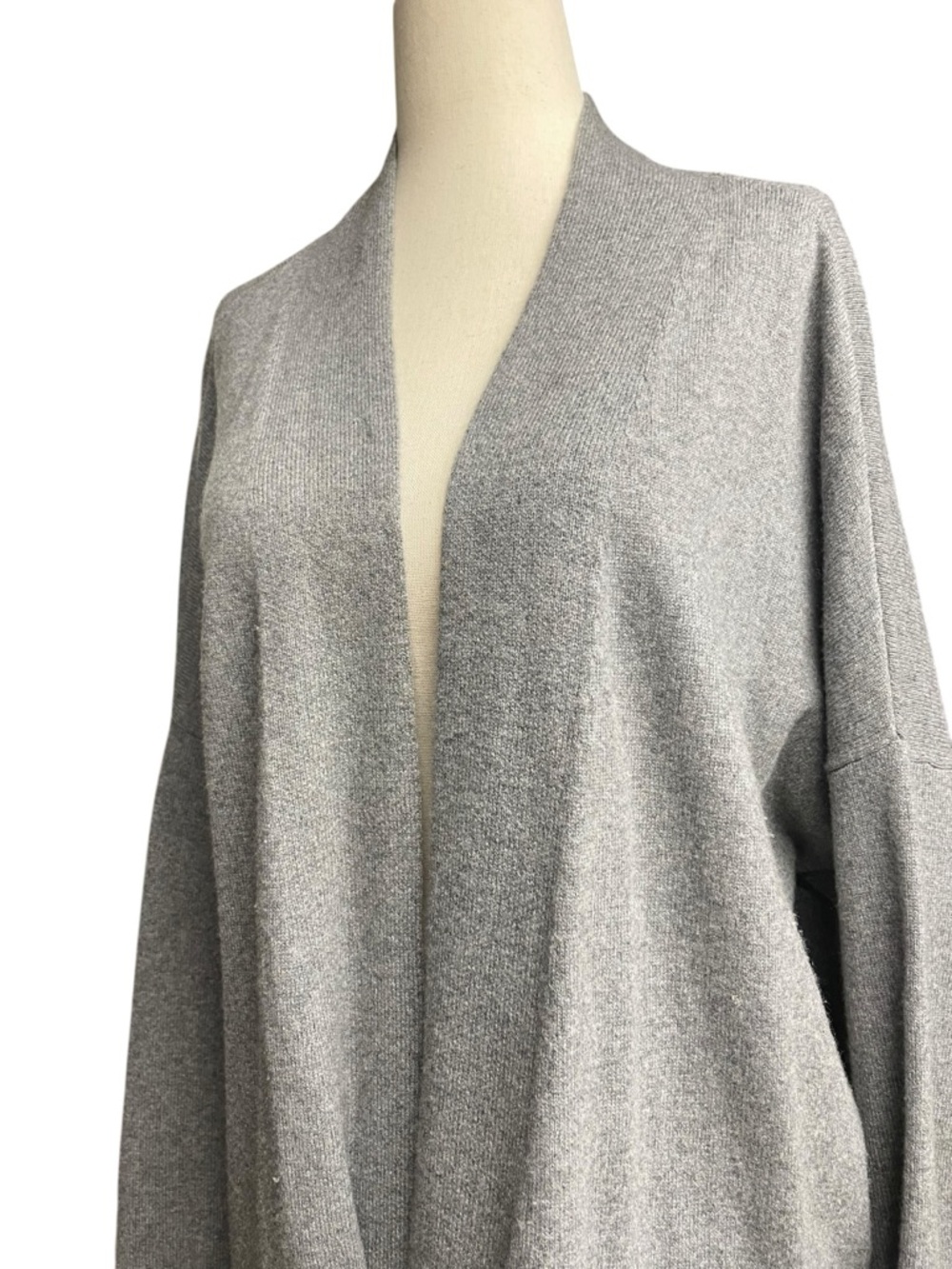 Eileen Fisher Cashmere Cardigan Sweater Large Grey Black Leather Pockets Luxe - Picture 3 of 12